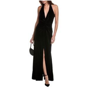 Halston Rebecca Gown Black Velvet Halter Size 4